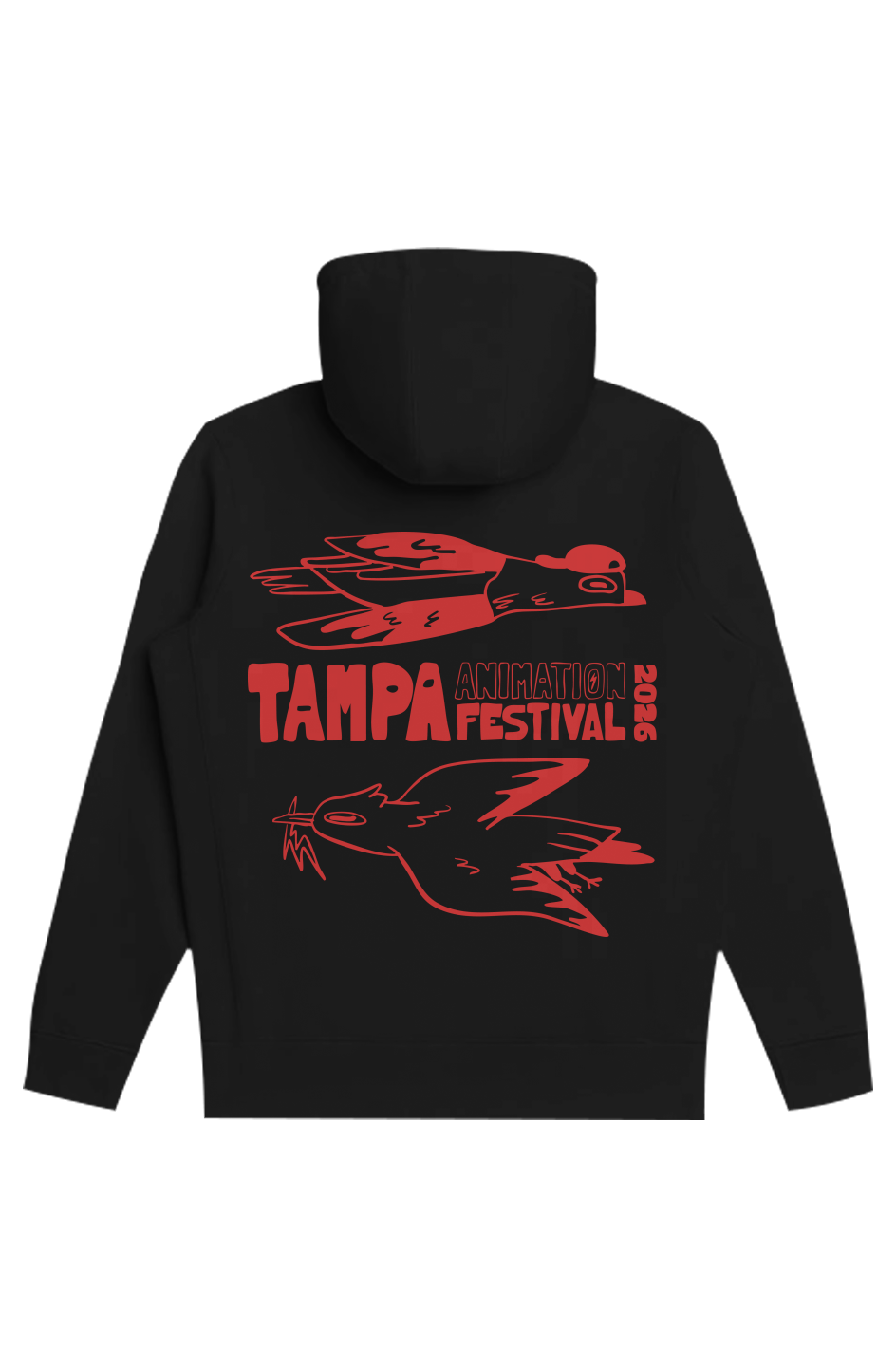 Tampa Animation Festival 2026 Birds Heavyweight Hoodie Black Back Print 