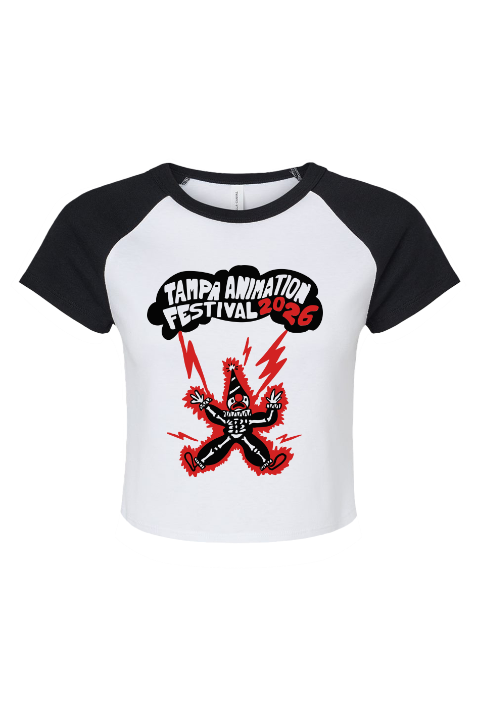 Tampa Animation Festival 2026 Clown Women's Raglan Baby Tee White Black 
