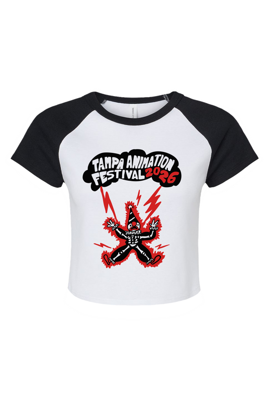 Tampa Animation Festival 2026 Clown Women's Raglan Baby Tee White Black 