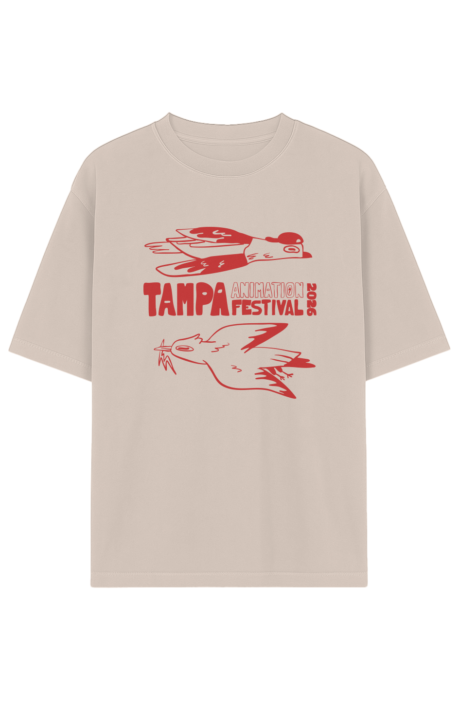Tampa Animation Festival 2026 Birds Drop Shoulder Tee Oatmeal 